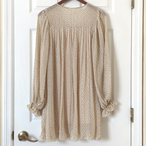 By Together Speckled Half Buttoned Long Balloon Sleeve Mini Shift Dress Cream S - Picture 12 of 14
